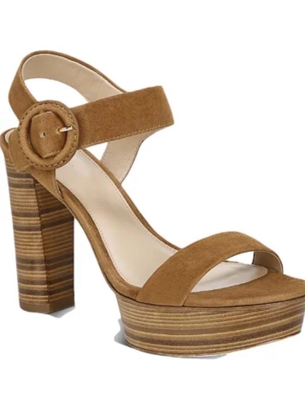 Via Spiga Tan Suede Platform Sandals with Buckle
